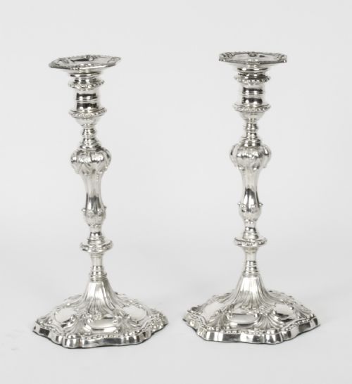 Antique Victorian Pair Rococo Silver Plated Candlesticks Early 19th C
