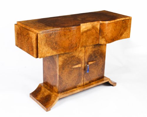 Antique Art Deco Burr Walnut Console Table Sideboard by Salaman Hille C.1930
