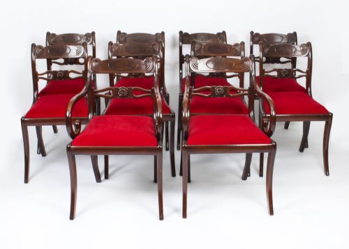 Antique Set 10 English Mahogany Regency Dining Chairs 19th Century
