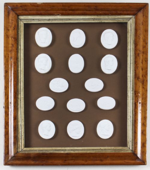Antique Maple Framed Collection 14 Grand Tour Classical Intaglios 19th C
