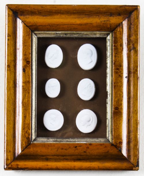 Antique Maple Framed Collection Grand Tour Classical Intaglios Early19th C
