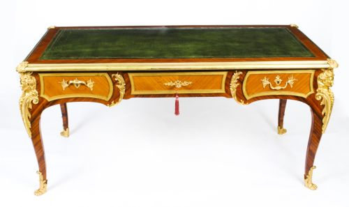 fig 1. Antique French Louis Revival Kingwood & Ormolu Bureau Plat Desk 19th C
