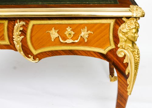 fig 5. Antique French Louis Revival Kingwood & Ormolu Bureau Plat Desk 19th C