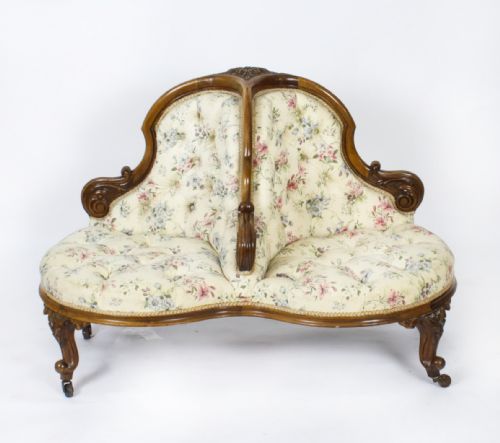 Antique Victorian Walnut Love Seat Conversation Settee C1850 19th C
