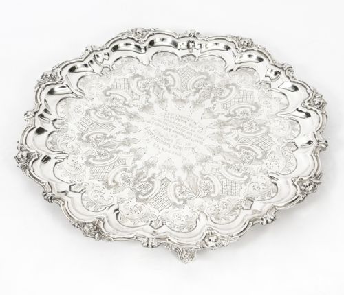 Antique English Victorian Silver Plated Salver Large 19th Century
