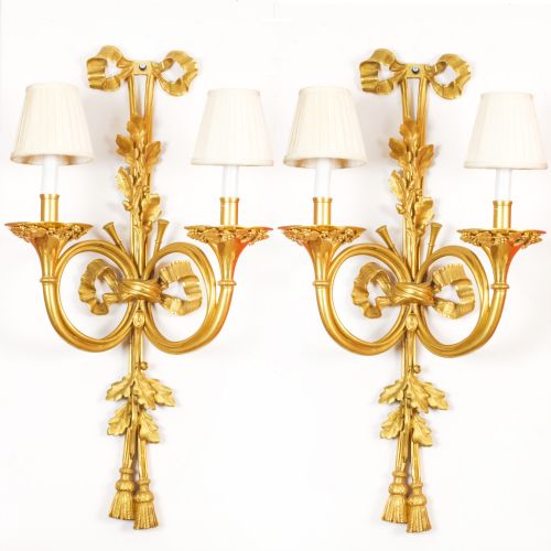 Antique Monumental Pair Ormolu Twin Branch Wall Lights Sconces 19th C
