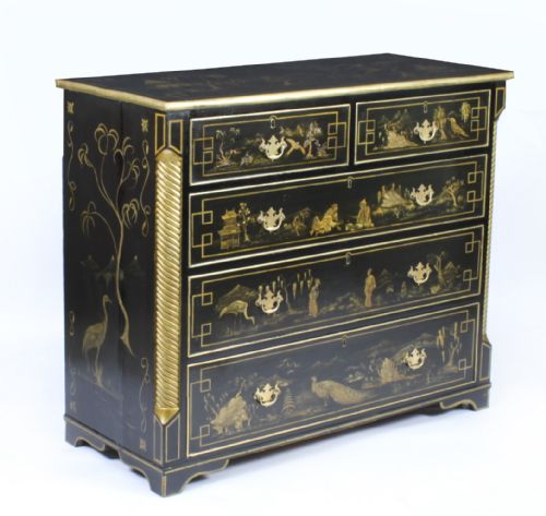 Antique Chinoiserie Black Lacquered Chest C.1825 19th C
