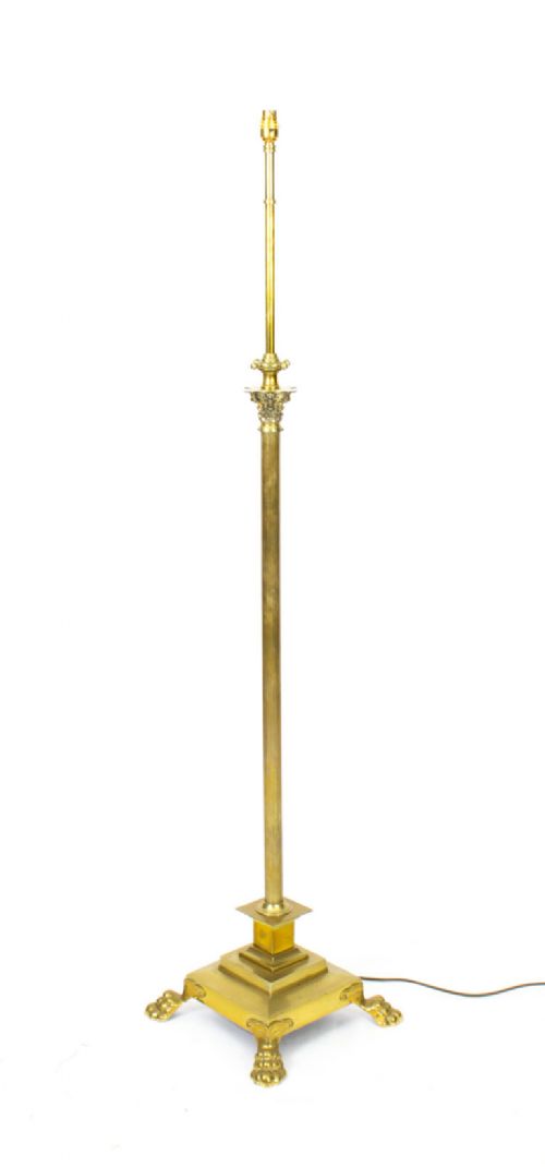 Antique Victorian Brass Corinthian Column Adjustable Standard Lamp 19th C
