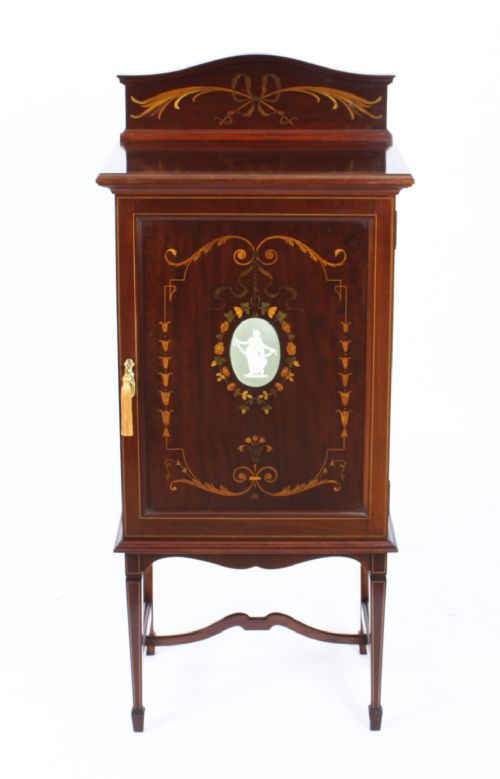 Antique Edwardian Mahogany & Inlaid Music Cabinet C.1900
