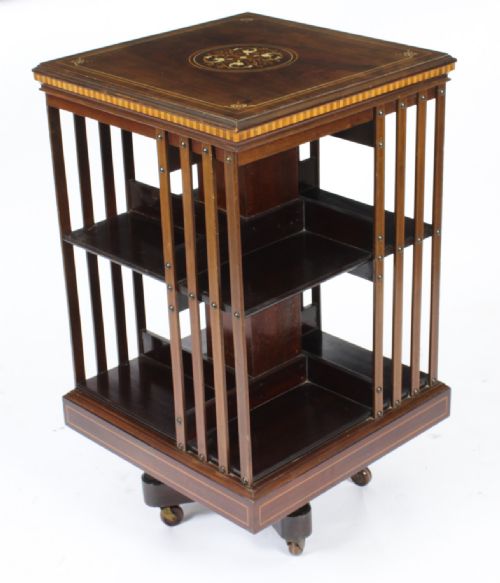 Antique Victorian Revolving Bookcase Flame Mahogany 19th C
