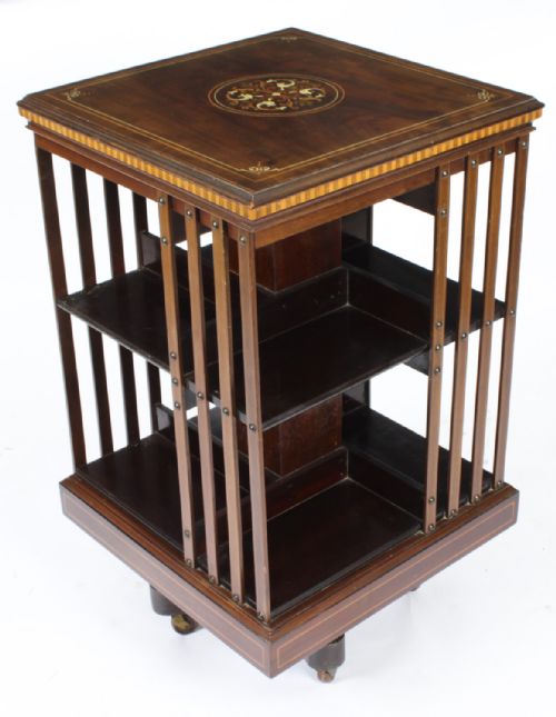 fig 2. Antique Victorian Revolving Bookcase Flame Mahogany 19th C