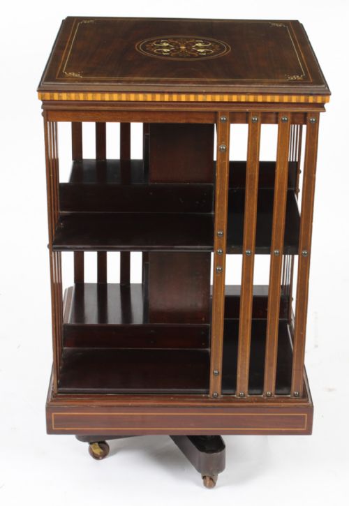fig 3. Antique Victorian Revolving Bookcase Flame Mahogany 19th C