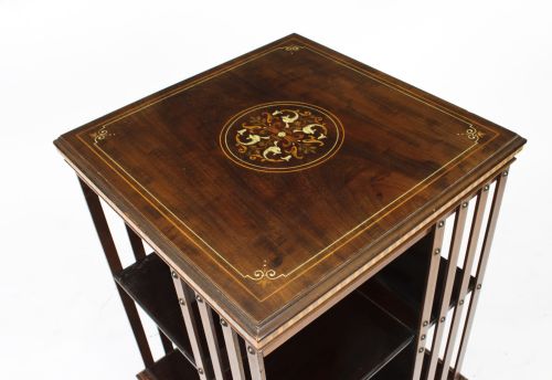 fig 4. Antique Victorian Revolving Bookcase Flame Mahogany 19th C