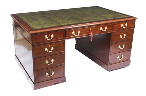 Antique 5ft Victorian Partners Pedestal Desk Mahogany 19th C
