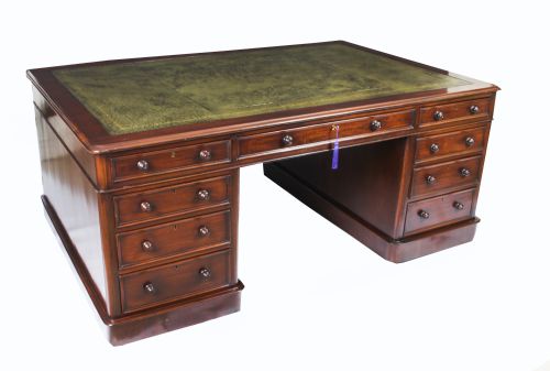 Antique 6ft Victorian Mahogany Partners Pedestal Desk 19th C
