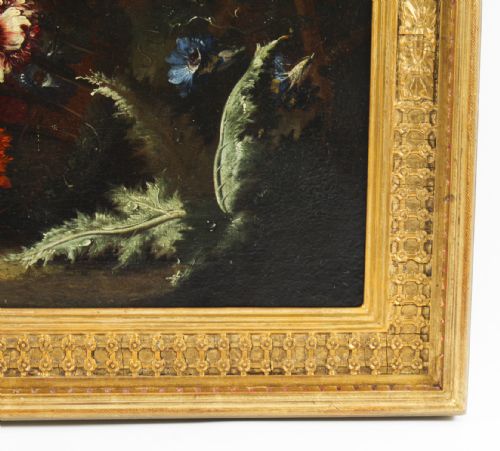 ANTIQUE DUTCH SCHOOL FLORAL STILL LIFE OIL PAINTING FRAMED LATE 18TH C - ADDITIONAL PHOTO 4