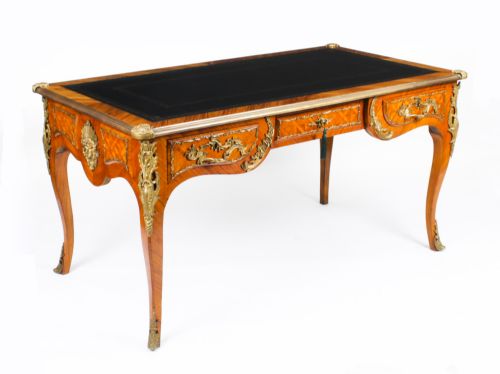 Antique French Louis Revival Ormolu Mounted Kingwood Bureau Plat Desk 19th C
