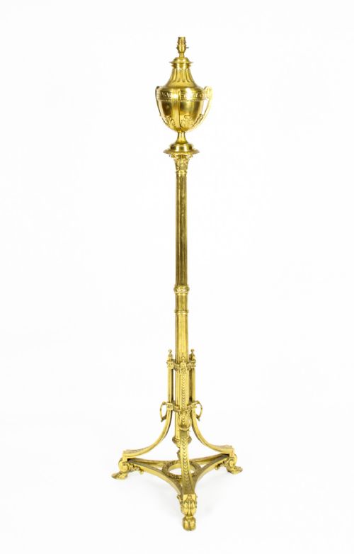 Antique Victorian Brass Corinthian Column Standard Lamp Late 19th C

