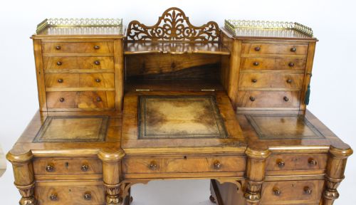 ANTIQUE VICTORIAN BURR WALNUT DICKENS PEDESTAL DESK C 1880 19TH C - ADDITIONAL PHOTO 1
