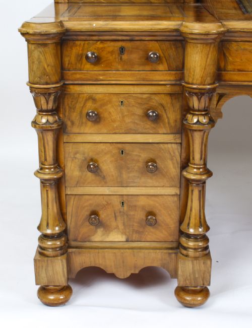 ANTIQUE VICTORIAN BURR WALNUT DICKENS PEDESTAL DESK C 1880 19TH C - ADDITIONAL PHOTO 5