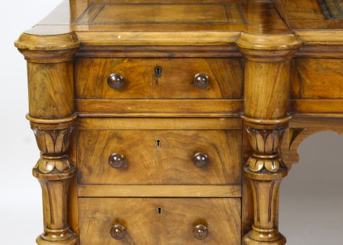 ANTIQUE VICTORIAN BURR WALNUT DICKENS PEDESTAL DESK C 1880 19TH C - ADDITIONAL PHOTO 7