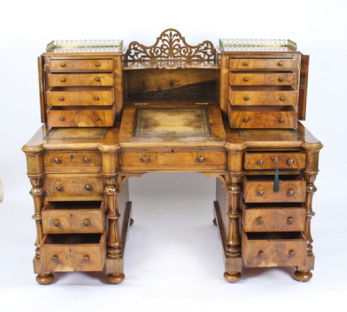 ANTIQUE VICTORIAN BURR WALNUT DICKENS PEDESTAL DESK C 1880 19TH C - ADDITIONAL PHOTO 16