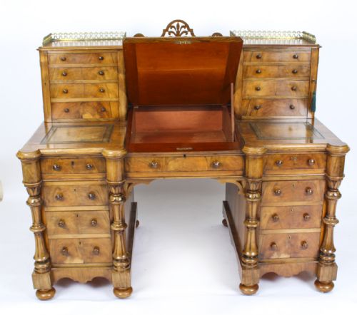 ANTIQUE VICTORIAN BURR WALNUT DICKENS PEDESTAL DESK C 1880 19TH C - ADDITIONAL PHOTO 17