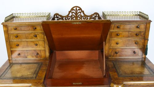 ANTIQUE VICTORIAN BURR WALNUT DICKENS PEDESTAL DESK C 1880 19TH C - ADDITIONAL PHOTO 18