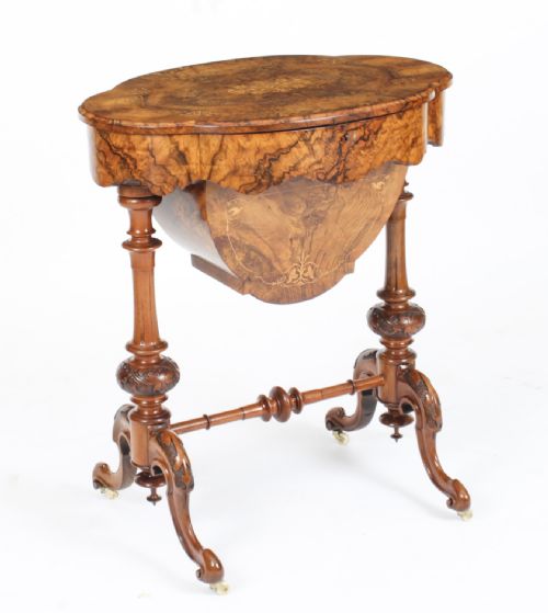 Antique Victorian Burr Walnut Ladies Work Occasional Table C.1870
