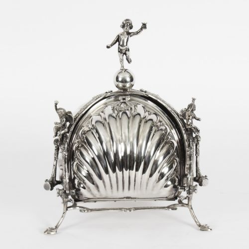 Antique Silver Plate Triple Shell Shaped Sweets Biscuit Box Mappin & Webb 19th C
