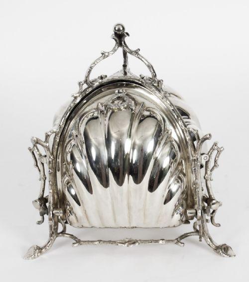 Antique Silver Plate Triple Shell Shaped Biscuit Box by Fenton Brothers C.1870
