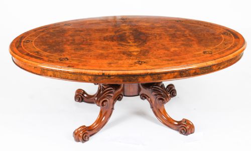 Antique Burr Walnut Oval Coffee Table Circa 1860 19th Century