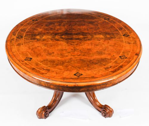 fig 2. Antique Burr Walnut Oval Coffee Table Circa 1860 19th Century