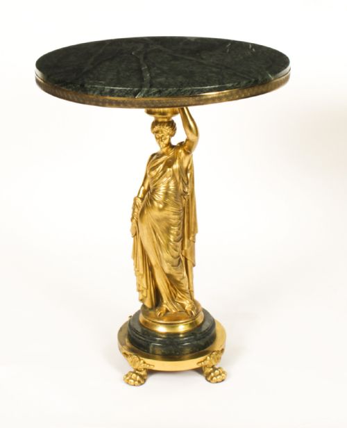 fig 1. Antique Pair Figural Group Ormolu & Marble Occasional Tables 19th Century