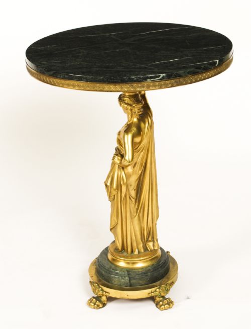 fig 2. Antique Pair Figural Group Ormolu & Marble Occasional Tables 19th Century