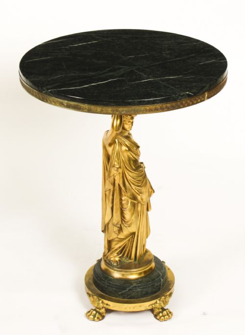 fig 6. Antique Pair Figural Group Ormolu & Marble Occasional Tables 19th Century