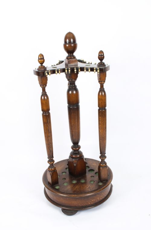 Antique Victorian Large 4ft Revolving Oak Snooker Cue Stand 19th Century
