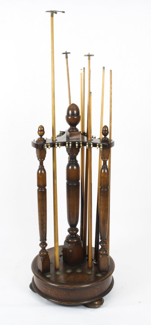 fig 1. Antique Victorian Large 4ft Revolving Oak Snooker Cue Stand 19th Century