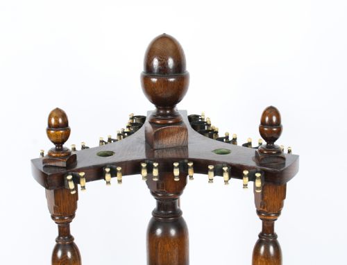 fig 3. Antique Victorian Large 4ft Revolving Oak Snooker Cue Stand 19th Century