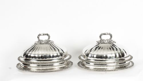 Antique Pair Old Sheffield Plate Beef Venison Tureens & Domed Covers C 1820
