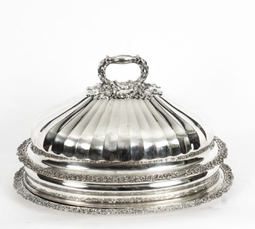 fig 2. Antique Pair Old Sheffield Plate Beef Venison Tureens & Domed Covers C 1820