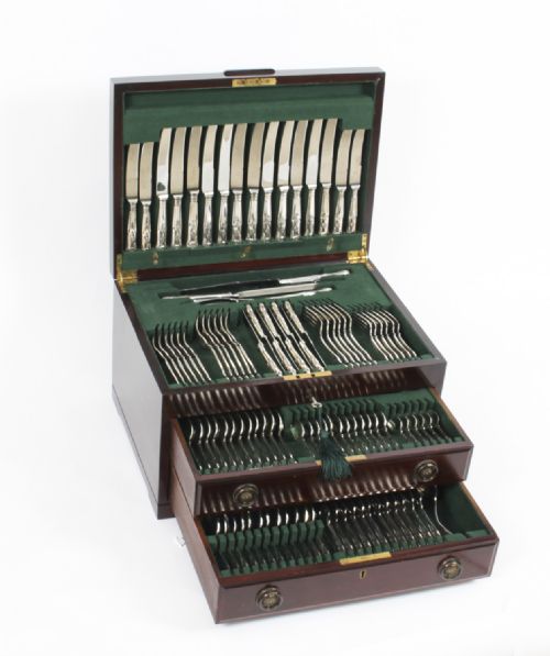Antique Canteen X 12 Silver Plated Cutlery Set Kings Pattern C1920 20th C
