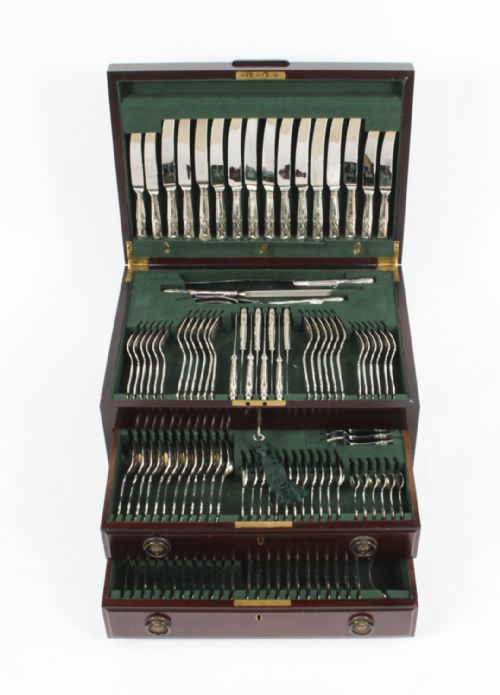 fig 1. Antique Canteen x 12 Silver Plated Cutlery Set Kings Pattern C1920 20th C