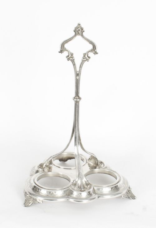 fig 3. Antique Victorian Silver Plated Triple Decanter Tantalus Stand 19th C