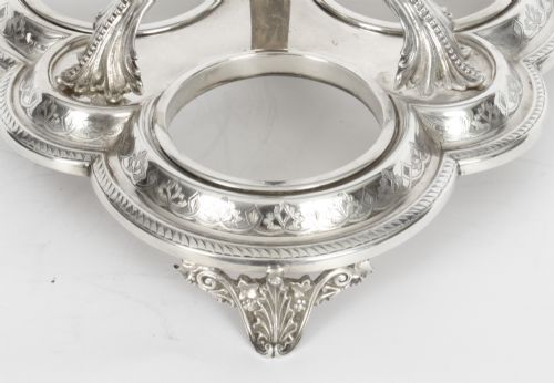 fig 4. Antique Victorian Silver Plated Triple Decanter Tantalus Stand 19th C