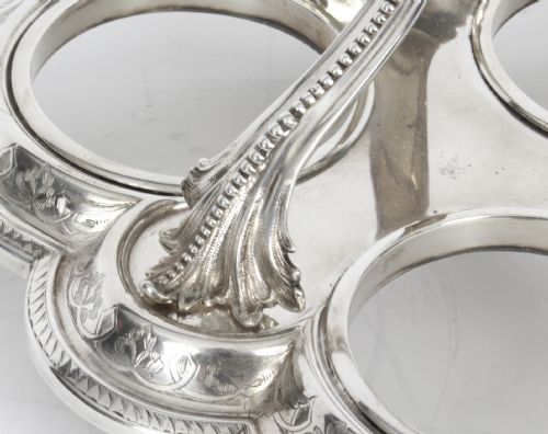 fig 5. Antique Victorian Silver Plated Triple Decanter Tantalus Stand 19th C