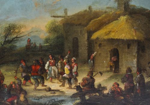 fig 3. Antique Pair Oil on Canvas Paintings After David Teniers 18th C