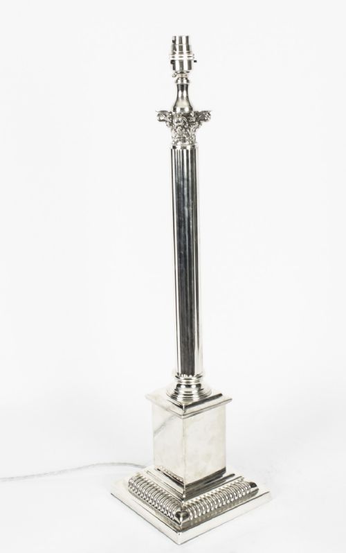 fig 3. Antique set 4 Edwardian Silver Plated Corinthian Column Table Lamps C1910