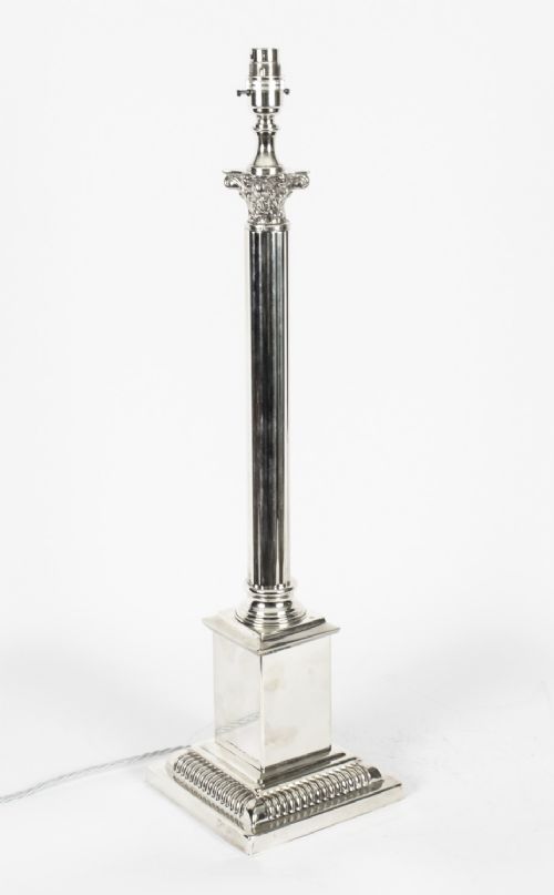 fig 4. Antique set 4 Edwardian Silver Plated Corinthian Column Table Lamps C1910