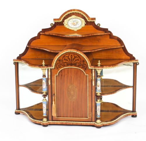 Antique Ormolu & Porcelain Mounted Table Top Credenza Cabinet 19th C
